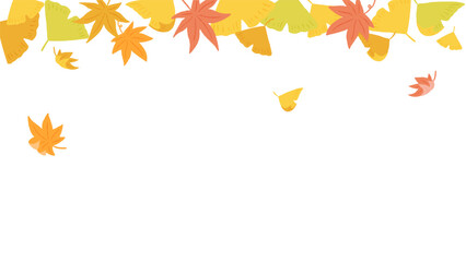Wall Mural - Background frame of maple and ginkgo leaves falling in the wind, cute hand drawn illustration / モミジとイチョウ、風に吹かれて落ちる葉の背景フレーム、かわいい手描きイラスト
