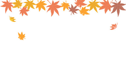 Wall Mural - Maple leaves, background frame of leaves falling in the wind, cute hand drawn illustration / モミジの葉、風に吹かれて落ちる葉の背景フレーム、かわいい手描きイラスト