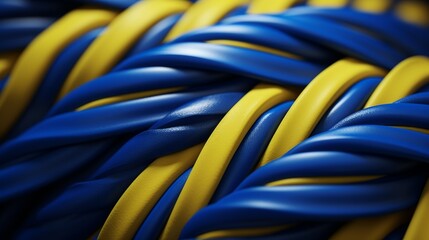 Canvas Print - Intertwined Blue and Yellow Cables A 3D Render Showcasing Abstract Patterns and Textures