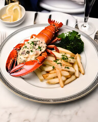 Wall Mural - Elegant lobster thermidor served with a side of truffle fries