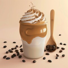 Sticker - A cup of coffee with whipped cream and a spoon on top