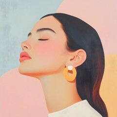 Wall Mural - minimalist portrait of a woman with focus on earrings and facial features,  Generative AI