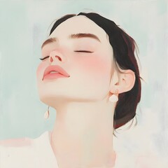 Wall Mural - minimalist portrait of a woman with focus on earrings and facial features,  Generative AI