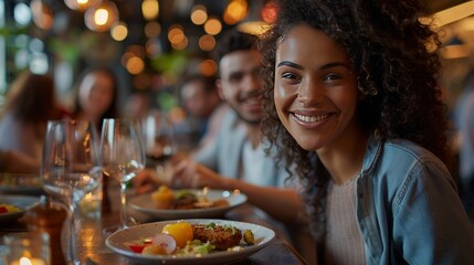 Wall Mural - Group of friends having lunch at night