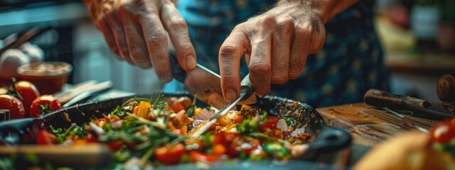 image of a person hands cutting a dish