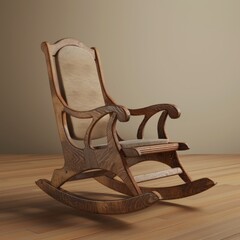 Canvas Print - A wooden rocking chair with a brown seat and back