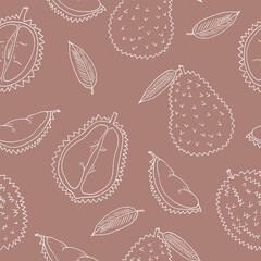 Wall Mural - durian fruit seamless pattern hand drawn in doodle style. wrapping paper, background, wallpaper, textile