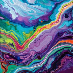 Poster - A painting of a colorful wave with a blue background