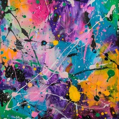 Sticker - A colorful painting with splatters of paint that appears to be abstract