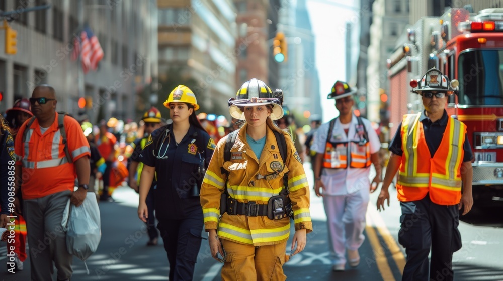 Labor Day parade featuring people in professional attire representing ...