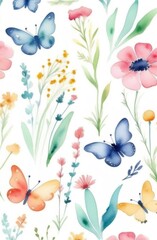 Sticker - background flowers watercolor