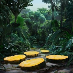 Sticker - A jungle scene with a path of yellow fruit