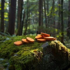 Sticker - A pile of orange carrots on a mossy rock