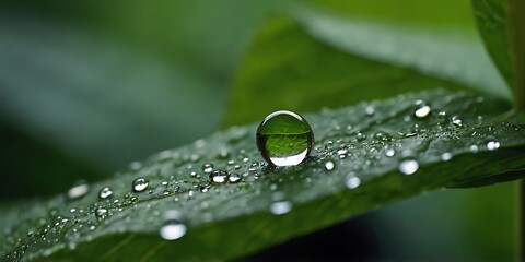 Single water droplet on a leaf magnifying the textur