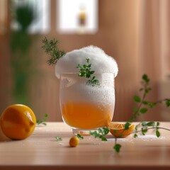 Canvas Print - A glass of orange juice with a garnish of mint leaves