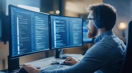 focused programmer working on code