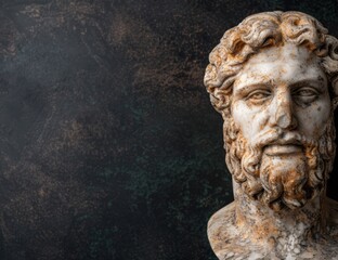 Canvas Print - Weathered ancient stone sculpture of a bearded man