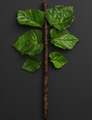 Wall Mural - Lush green leaves on a twisted wooden branch