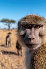 Poster - close-up of a baboon in the african savanna