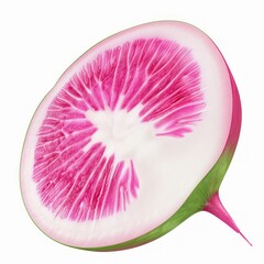 Sticker - A pink and white fruit with a green stem