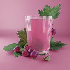 Canvas Print - A glass of pink liquid with a bunch of grapes on the table