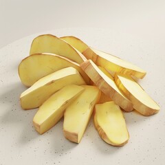 Canvas Print - A pile of yellow potato slices on a white plate