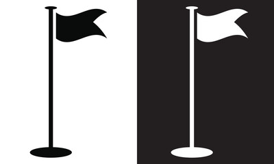 Flag vector icon set in solid black and white color.  Isolated on white and black background. EPS 10