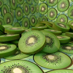 Poster - A close up of a green kiwi fruit with a gold rim