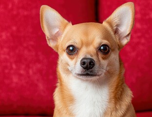 Poster - Cute chihuahua dog with big eyes on red background