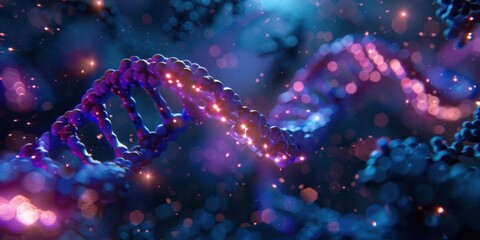 Wall Mural - a double helix dna strand with glowing particles. ai.