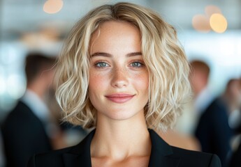 Sticker - Smiling woman with blonde wavy hair