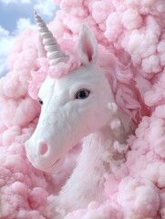 Wall Mural - Magical white unicorn in a cloud of pink smoke