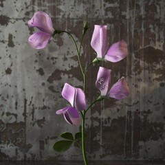 Canvas Print - A purple flower with a stem is in the foreground of a grey background