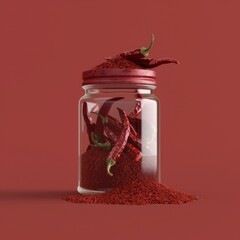 Canvas Print - A jar of red pepper flakes is on a red background