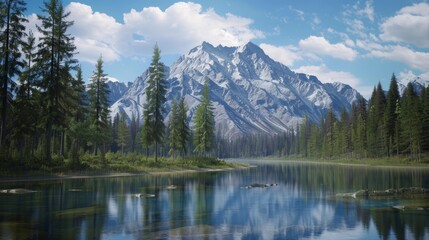 Poster - A beautiful mountain range with a lake in the foreground