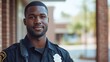 © Екатерина Чумаченко - Security guard officer works at school, African American man wearing uniform inside building. Concept of secure education, safety, university, college, service