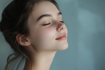 Wall Mural - A close up of a girl's face with her eyes closed