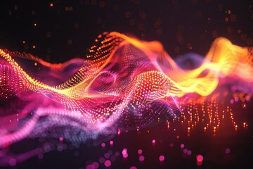 Wall Mural - A colorful wave of light with a pink and orange hue. The image is abstract and has a dreamy, ethereal quality to it