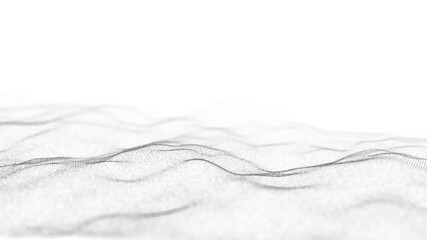 Wall Mural - Digital dynamic wave of particles and lines. Abstract white futuristic background. Big data visualization. 3D rendering.