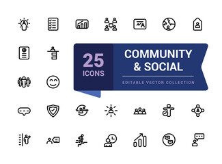 Community and social line icon set. Contains such icons as person, couples and groups. Minimalist thin linear web ui icon set. Simple editable vector stroke illustration.