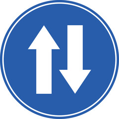 Isolated two way direction traffic blue round circle shape traffic sign label