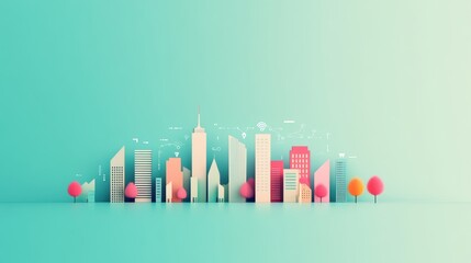 Poster - A city skyline with interconnected buildings and infrastructure, showcasing the concept of a smart city.