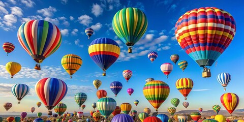 Wall Mural - Numerous hot air balloons floating in the sky, hot air balloons, aerial view, colorful, sky, clouds, flying, adventure