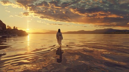 Wall Mural - Walking on Water at Sunset