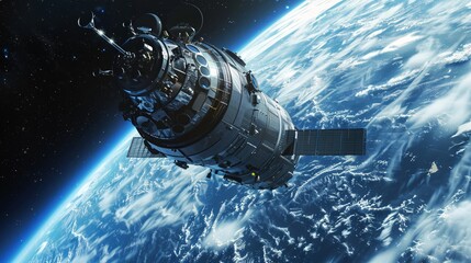 Wall Mural - incredible 3d rendering of a space station orbiting a planet with stunning digital imagery in good q