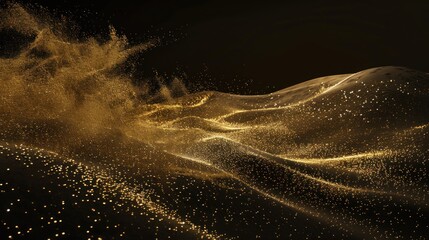 Sticker - Golden Abstract Waves with Glittering Particles