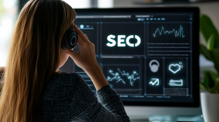Wall Mural - seo concept: digital marketer analyzing backlink profiles with advanced tools. professional strategi