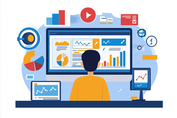 Wall Mural - seo concept: digital marketer analyzing backlink profiles with advanced tools. professional strategi
