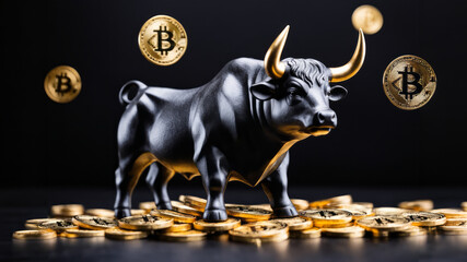 bull financial bitcoin or crypto market concept in gold and black color