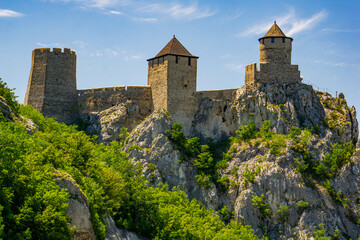 Sticker - Stunning Golubac fortress overlooking Danube river in Serbia on a sunny day